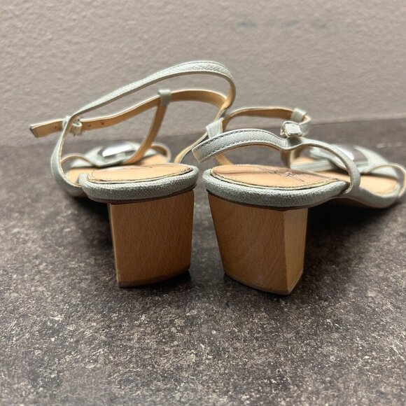 Badgley Mischka Wood Crystal Ankle T Strap Open Toe Heel Size 9 Strappy 90s Y2K - Picture 5 of 9